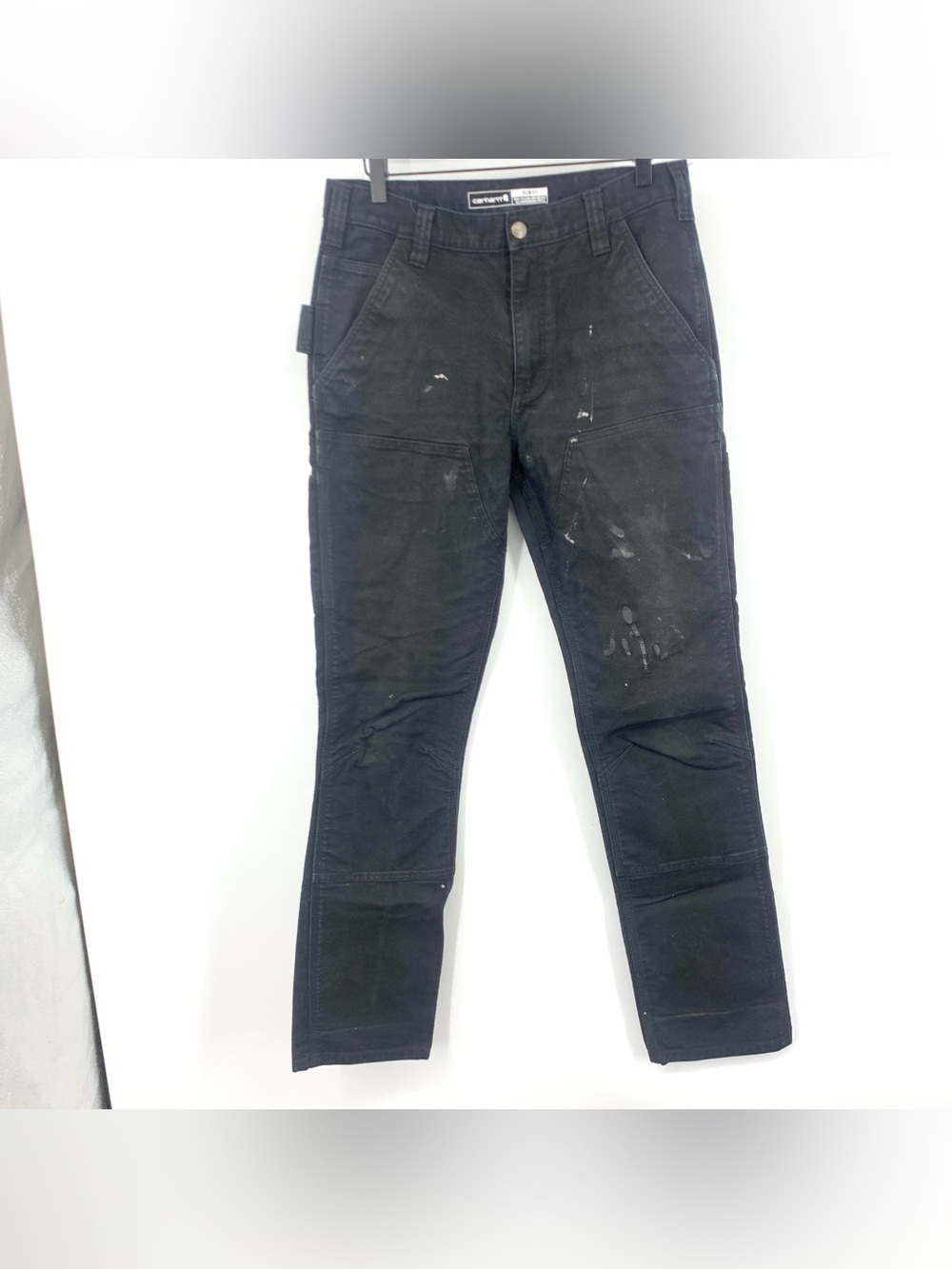 Carhartt Men Size 32 x 32 Pants Black Slim Fit Double Knee Jeans SPOTS Flex